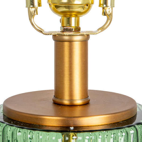 Rowena Interiors 30.5 Inch Ribbed Glass Table Lamp with Warm Linen Drum Shade for Bedside or Living Room Green EC1902