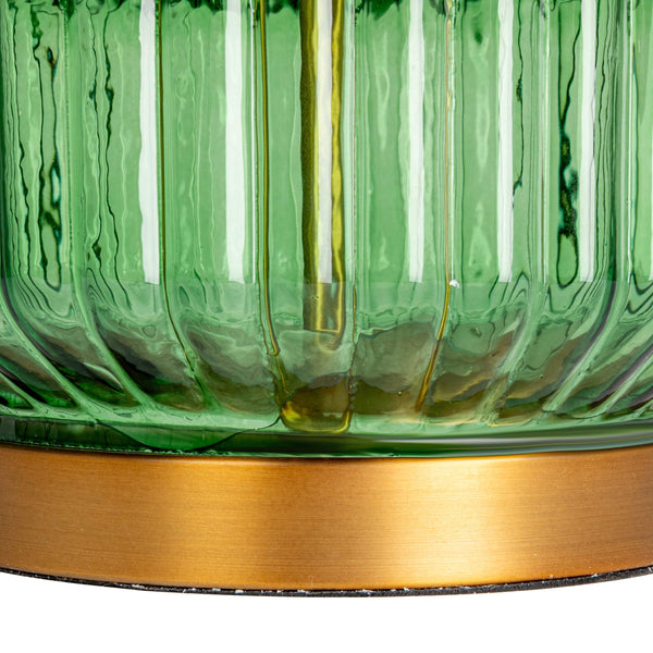 Rowena Interiors 30.5 Inch Ribbed Glass Table Lamp with Warm Linen Drum Shade for Bedside or Living Room Green EC1902