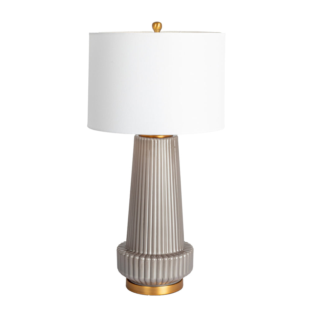 Rowena Interiors 30.5 Inch Ribbed Glass Table Lamp with Warm Linen Drum Shade for Bedside or Living Room Grey EC1903