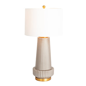 Rowena Interiors 30.5 Inch Ribbed Glass Table Lamp with Warm Linen Drum Shade for Bedside or Living Room Grey EC1903