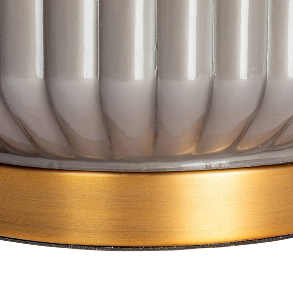 Rowena Interiors 30.5 Inch Ribbed Glass Table Lamp with Warm Linen Drum Shade for Bedside or Living Room Grey EC1903