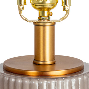 Rowena Interiors 30.5 Inch Ribbed Glass Table Lamp with Warm Linen Drum Shade for Bedside or Living Room Grey EC1903