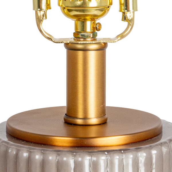 Rowena Interiors 30.5 Inch Ribbed Glass Table Lamp with Warm Linen Drum Shade for Bedside or Living Room Grey EC1903