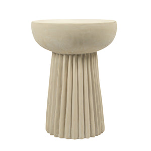 Rowena Interiors Fluted Cylindrical Side Table Magnesium Oxide Build for Patio or Living Room Use Cream EC1909