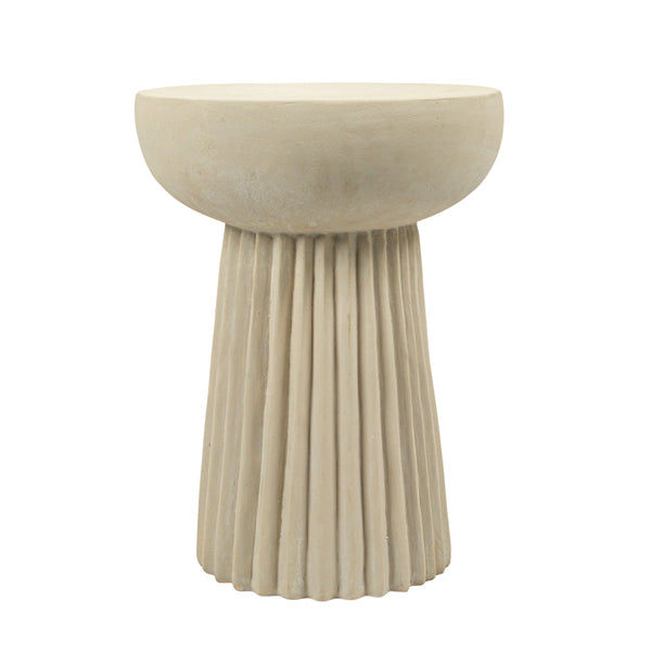 Rowena Interiors Fluted Cylindrical Side Table Magnesium Oxide Build for Patio or Living Room Use Cream EC1909
