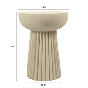 Rowena Interiors Fluted Cylindrical Side Table Magnesium Oxide Build for Patio or Living Room Use Cream EC1909
