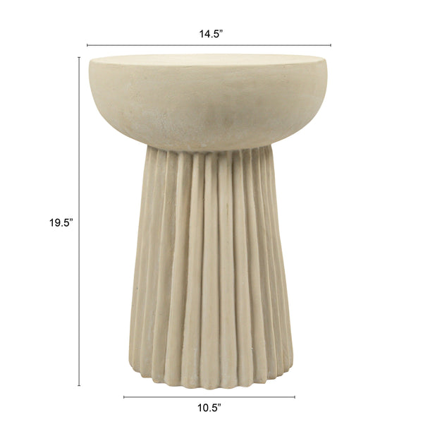 Rowena Interiors Fluted Cylindrical Side Table Magnesium Oxide Build for Patio or Living Room Use Cream EC1909