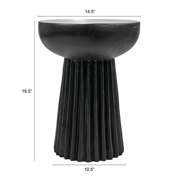 Rowena Interiors Fluted Cylindrical Side Table Magnesium Oxide Build for Patio or Living Room Use Black EC1910