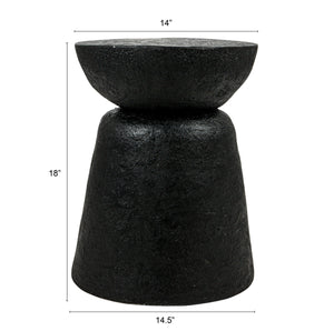Rowena Interiors Drum-Shaped Matte Black Magnesium Oxide Side Table for Patio or Living Room EC1911