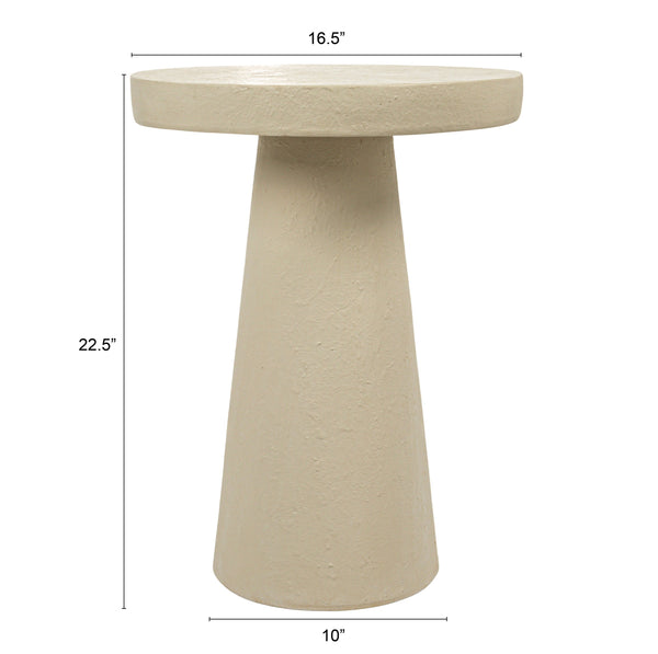 Rowena Interiors Tapered Pedestal Side Table Matte Cream Magnesium Oxide Sculptural Indoor Outdoor Accent EC1912