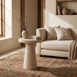 Rowena Interiors Tapered Pedestal Side Table Matte Cream Magnesium Oxide Sculptural Indoor Outdoor Accent EC1912