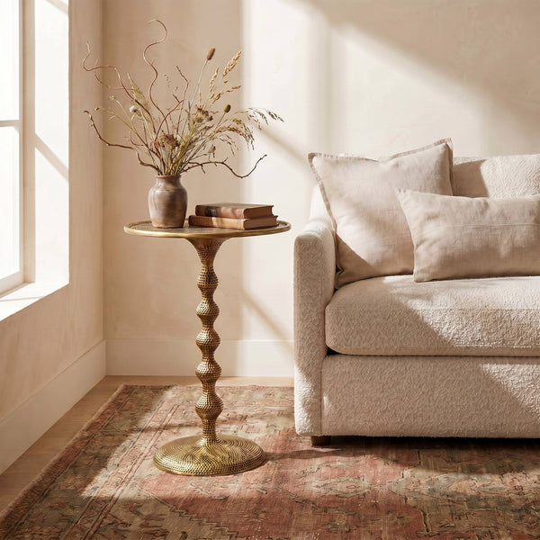 Rowena Interiors Hammered Aluminum Round Side Table Artisan Textured Matte Finish for Living Room or Bedroom Antique Bronze 99.5% Iron, 0.5% Velvet EC1915