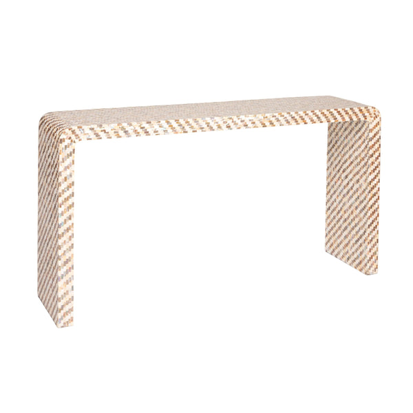 Rowena Interiors Mother of Pearl Shell Inlay Waterfall Console Table Sculptural Entryway Accent EC1924
