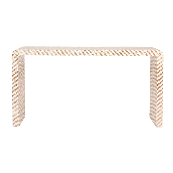 Rowena Interiors Mother of Pearl Shell Inlay Waterfall Console Table Sculptural Entryway Accent EC1924