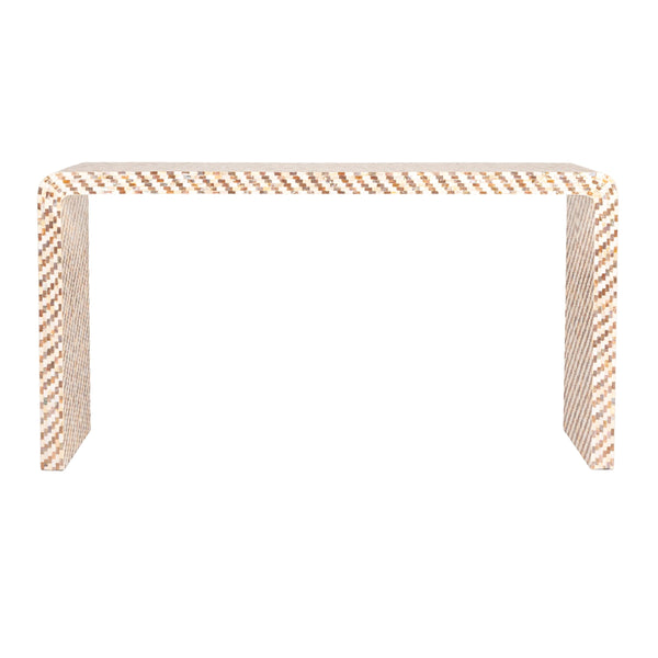 Rowena Interiors Mother of Pearl Shell Inlay Waterfall Console Table Sculptural Entryway Accent EC1924