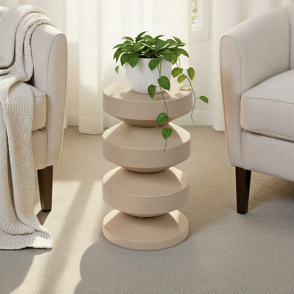 Rowena Interiors Stacked Disc Metal Side Table Sculptural Geometric Form for Modern Living Spaces Beige EC1925