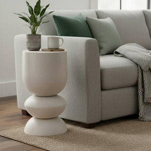 Rowena Interiors Stacked Orb Metal Side Table Sculptural Matte Finish for Living Room or Bedroom Beige EC1927