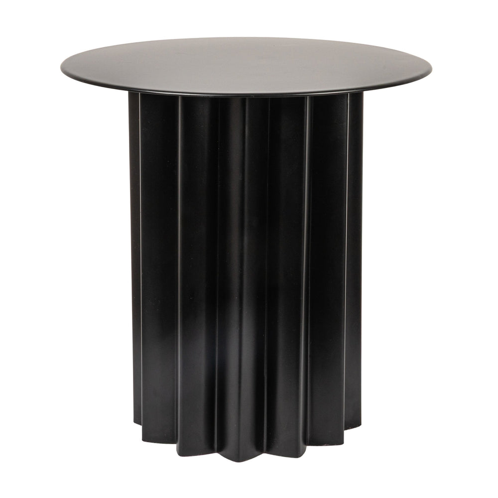 Rowena Interiors Pleated Column Metal Round Side Table Matte Black Industrial Living Room Accent EC1930