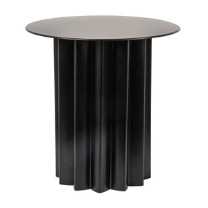 Rowena Interiors Pleated Column Metal Round Side Table Matte Black Industrial Living Room Accent EC1930