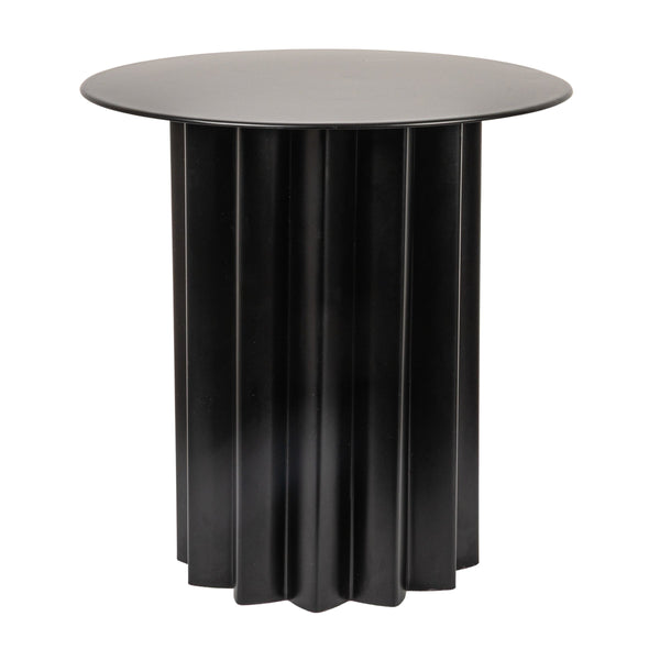 Rowena Interiors Pleated Column Metal Round Side Table Matte Black Industrial Living Room Accent EC1930