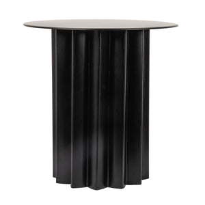 Rowena Interiors Pleated Column Metal Round Side Table Matte Black Industrial Living Room Accent EC1930