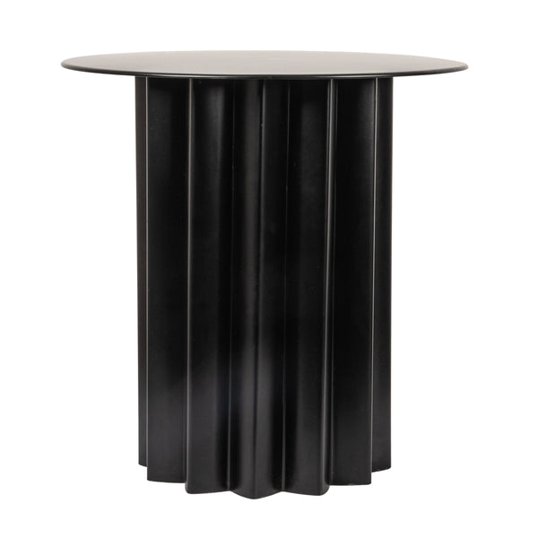 Rowena Interiors Pleated Column Metal Round Side Table Matte Black Industrial Living Room Accent EC1930
