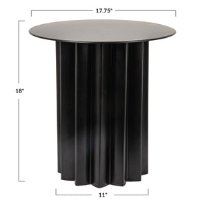 Rowena Interiors Pleated Column Metal Round Side Table Matte Black Industrial Living Room Accent EC1930