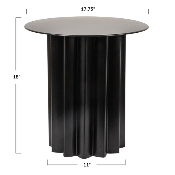 Rowena Interiors Pleated Column Metal Round Side Table Matte Black Industrial Living Room Accent EC1930