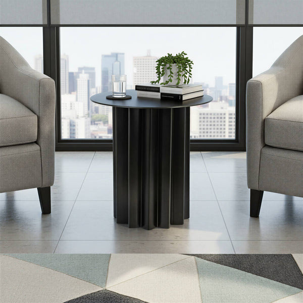 Rowena Interiors Pleated Column Metal Round Side Table Matte Black Industrial Living Room Accent EC1930