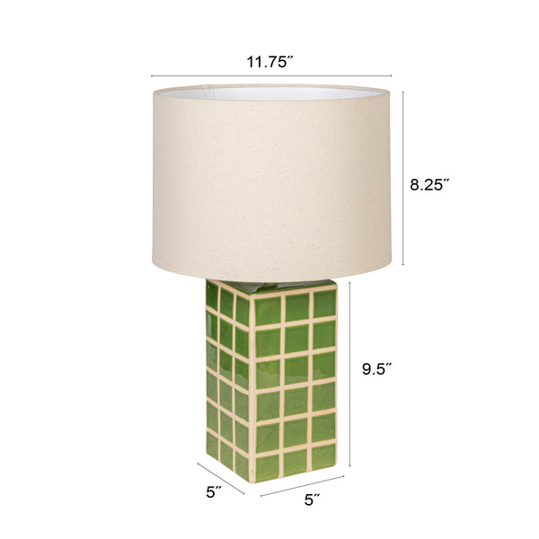 Rowena Interiors 18.5 Inch Stoneware Grid Pattern Table Lamp with Warm Linen Drum Shade for Modern Decor EC1932