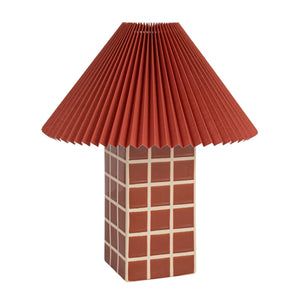 Rowena Interiors 18 Inch Windowpane Stoneware Ceramic Table Lamp with Pleated Linen Shade for Warm Ambiance Red EC1933