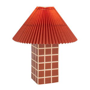 Rowena Interiors 18 Inch Windowpane Stoneware Ceramic Table Lamp with Pleated Linen Shade for Warm Ambiance Red EC1933