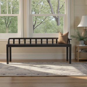 Rowena Interiors Mango Wood Solid Hardwood Entryway Bench Low Profile Farmhouse Bedroom Accent Black EC1938
