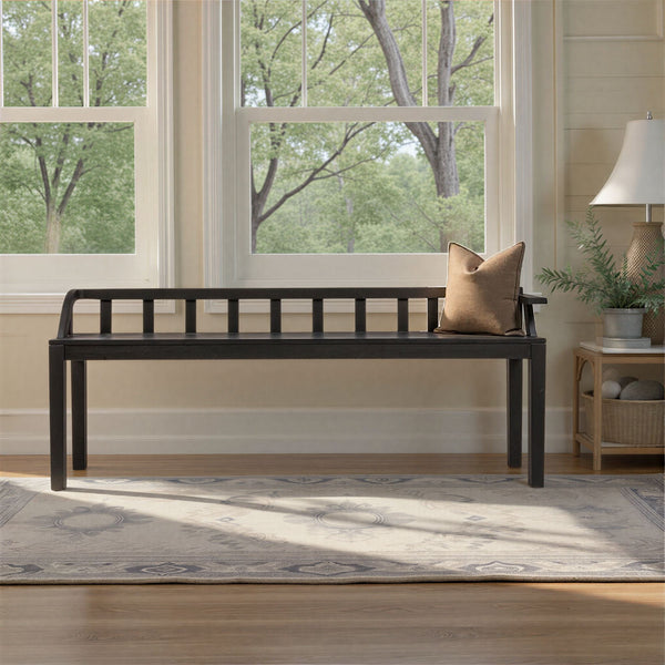 Rowena Interiors Mango Wood Solid Hardwood Entryway Bench Low Profile Farmhouse Bedroom Accent Black EC1938
