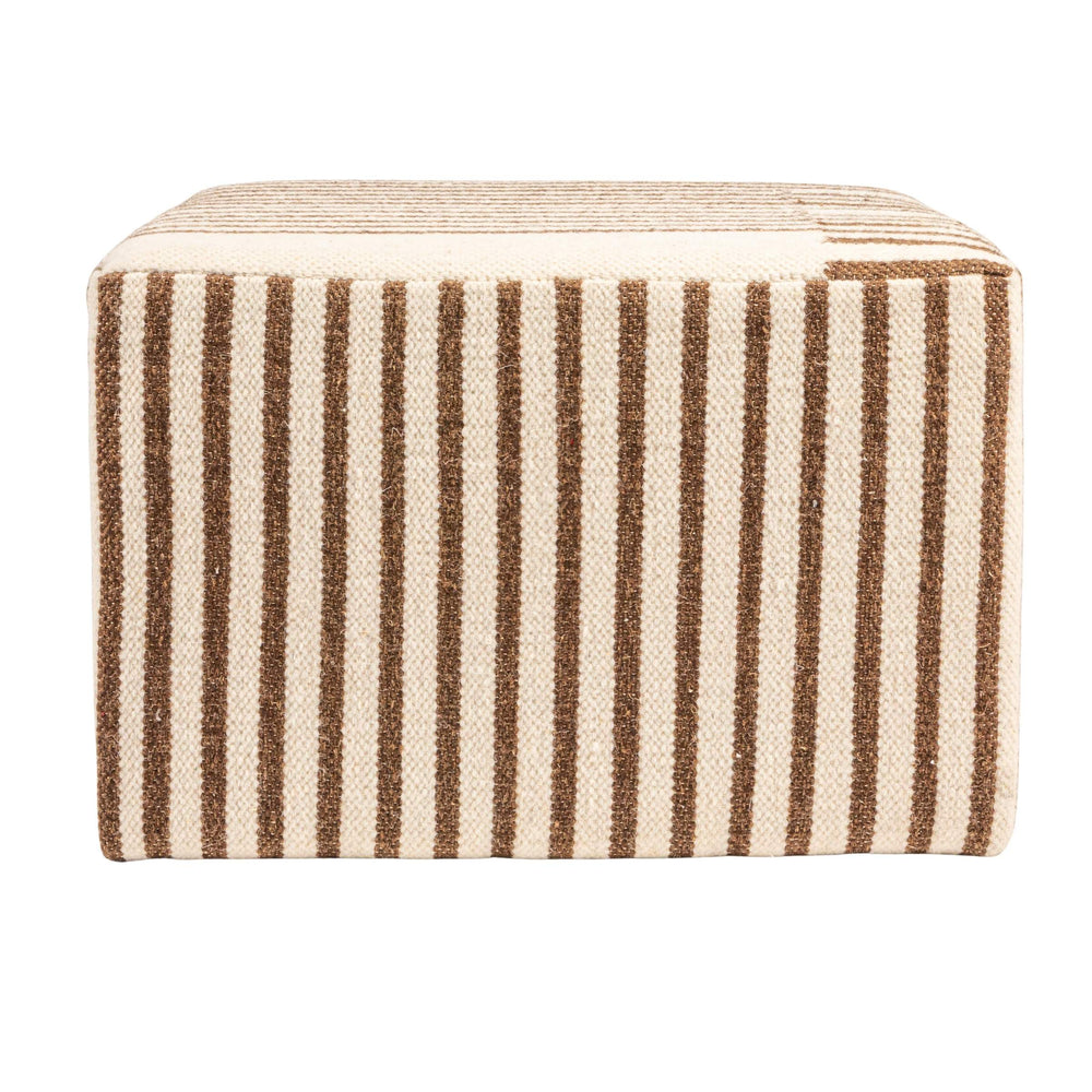 Rowena Interiors Wool Kilim Square Ottoman with Reclaimed Wood Base for Bohemian Living Rooms EC1950