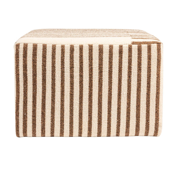 Rowena Interiors Wool Kilim Square Ottoman with Reclaimed Wood Base for Bohemian Living Rooms EC1950