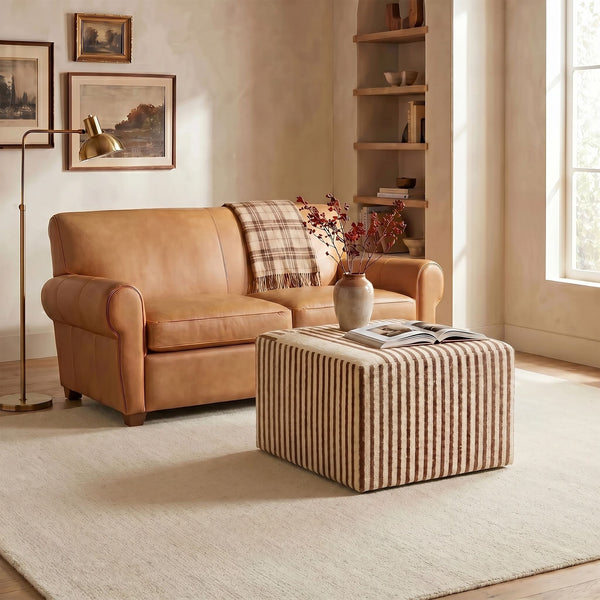 Rowena Interiors Wool Kilim Square Ottoman with Reclaimed Wood Base for Bohemian Living Rooms EC1950