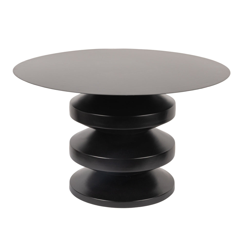 Rowena Interiors Stacked Disc Sculptural Metal Coffee Table Matte Black Accordion Art Piece EC1952
