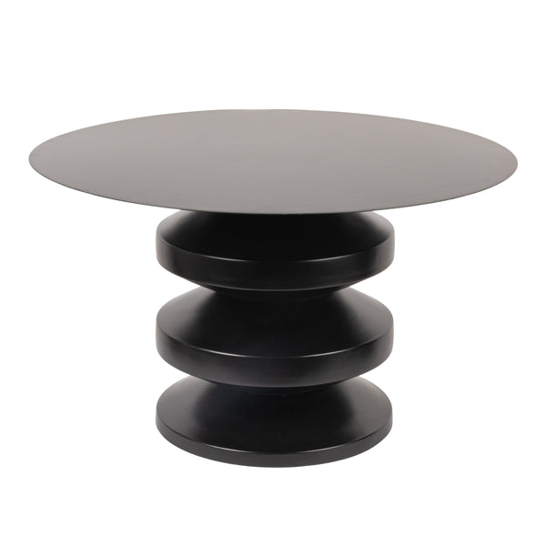 Rowena Interiors Stacked Disc Sculptural Metal Coffee Table Matte Black Accordion Art Piece EC1952