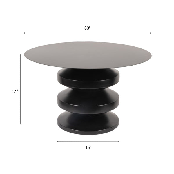 Rowena Interiors Stacked Disc Sculptural Metal Coffee Table Matte Black Accordion Art Piece EC1952