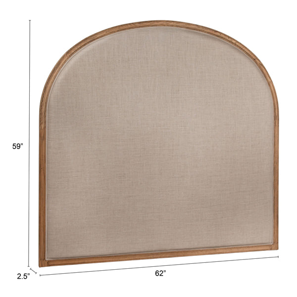 Rowena Interiors Solid Oak Arched Queen Headboard with Soft Linen Panel for Farmhouse Bedroom Decor EC1954