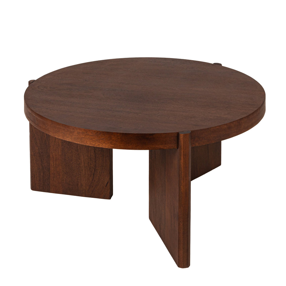Rowena Interiors Round Mango Wood Coffee Table with Slatted Top and Tripod Base for Modern Living Rooms EC1956
