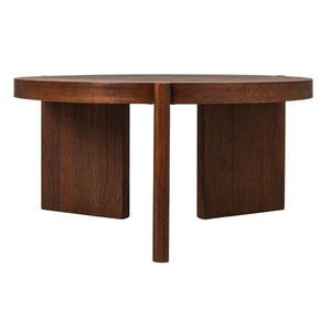 Rowena Interiors Round Mango Wood Coffee Table with Slatted Top and Tripod Base for Modern Living Rooms EC1956