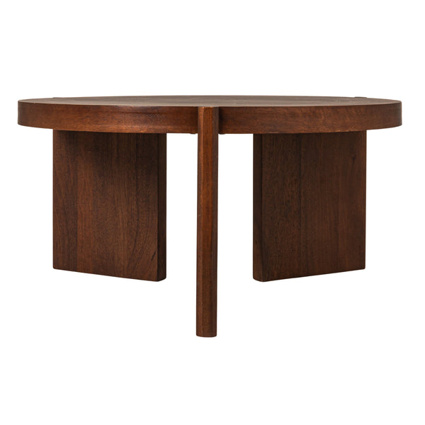 Rowena Interiors Round Mango Wood Coffee Table with Slatted Top and Tripod Base for Modern Living Rooms EC1956