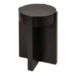 Rowena Interiors Round Acacia Wood End Table with Antique Brass Metal Top for Living Room Nooks Black EC1959
