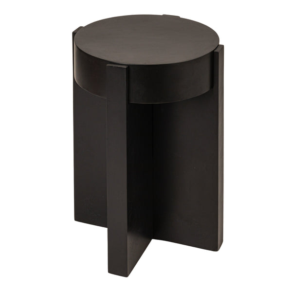 Rowena Interiors Round Acacia Wood End Table with Antique Brass Metal Top for Living Room Nooks Black EC1959