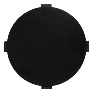 Rowena Interiors Round Acacia Wood End Table with Antique Brass Metal Top for Living Room Nooks Black EC1959