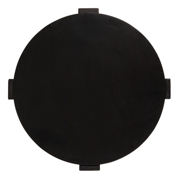 Rowena Interiors Round Acacia Wood End Table with Antique Brass Metal Top for Living Room Nooks Black EC1959