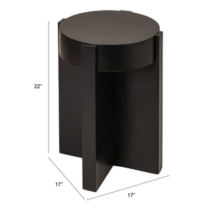 Rowena Interiors Round Acacia Wood End Table with Antique Brass Metal Top for Living Room Nooks Black EC1959