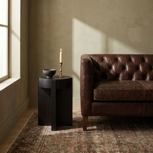 Rowena Interiors Round Acacia Wood End Table with Antique Brass Metal Top for Living Room Nooks Black EC1959